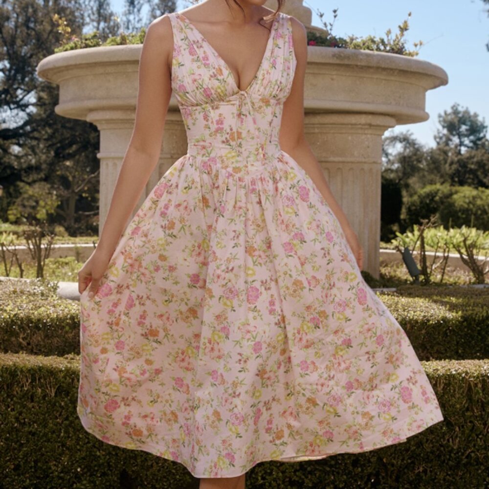 House of CB Emmelina Pink Meadow Corset Dress Medium M